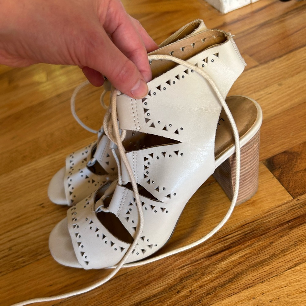 Lucky Brand white leather western heels